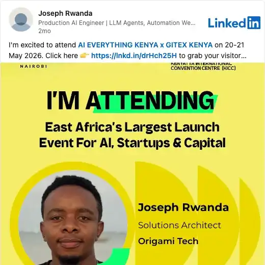 LinkedIn post by attendee Joseph Rwanda about GITEX Kenya 2026