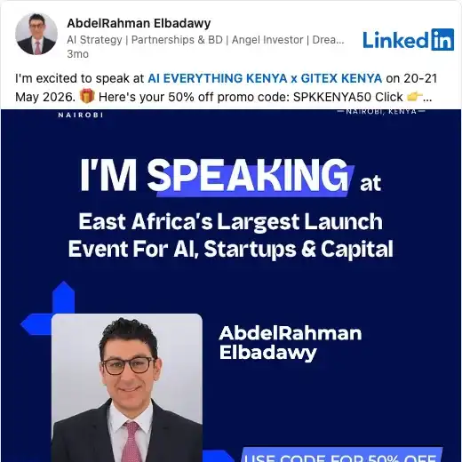 LinkedIn post by speaker AbdelRahman Elbadawy about GITEX Kenya 2026